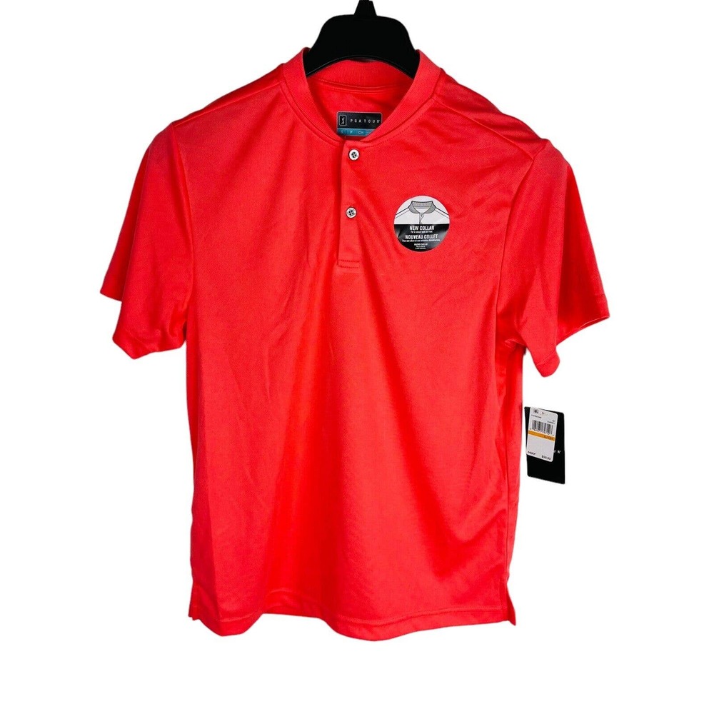 New PGA TOUR Mens Sz Small Edge Collar Polo Shirt Coral Stretch NWT